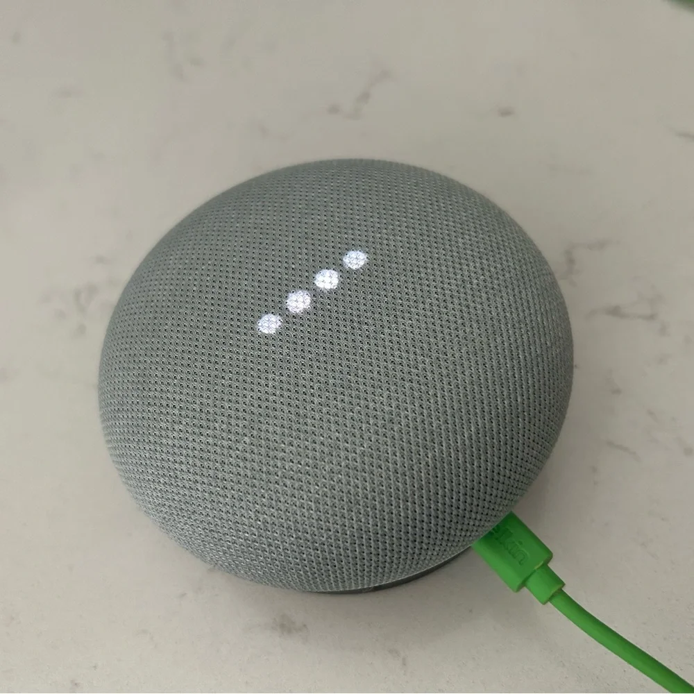 GOOGLE Gray Fabric Smart Speaker with Bright Green Cable